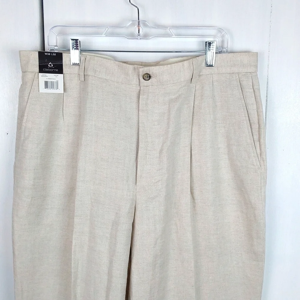 Liz Claiborne |Mens Cream LINEN Trouser Pants Neutral Preppy Luxe Sz.38x32